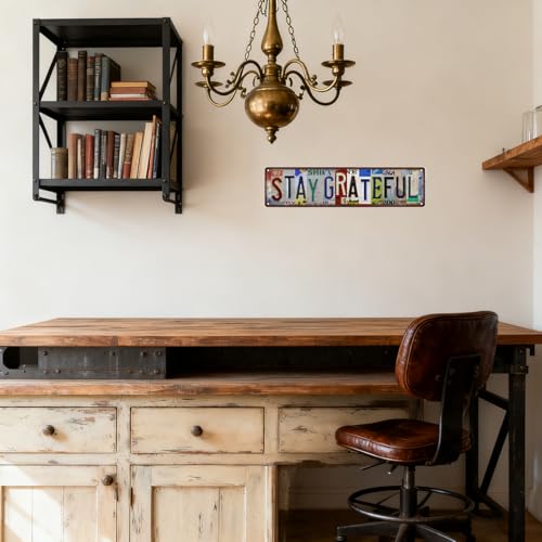 Stay Grateful Vintage Metal Wall Art Sign - 16x4 Inches