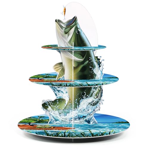 3-Tier Fishing Themed Cupcake Stand - Decorative Cardboard Party Tower