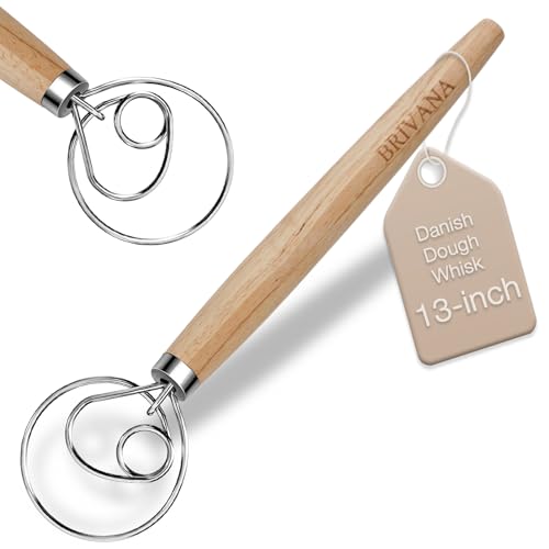 BRIVANA 13-Inch Danish Dough Whisk - Stainless Steel Single Loop Bread Mixer