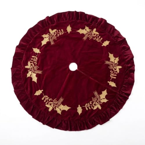 Christmas Tree Skirt 72 Inch Gold Embroidered Holly Style Red with Variation of THIS listing