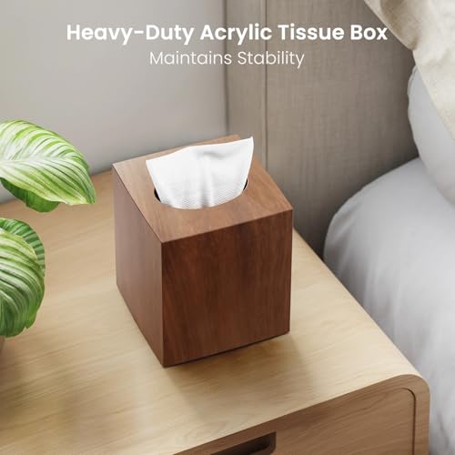 Square Acrylic Tissue Box Cover with Wood Grain Finish