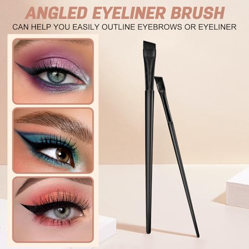 MUIIGOOD 3 Pcs Eyeliner and Eyebrow Brush Set, Ultra Thin Angled Brushes