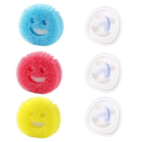 3-Piece Multi-Purpose Thermosensitive Cleaning Sponges with Suction Holder