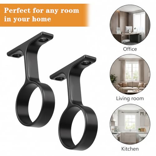 Lusofie 2-Pack Ceiling Mount Closet Rod Brackets, 1-5/16 Inch, Black