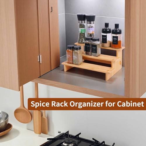 JinDoWin 3-Tier Bamboo Spice Rack Organizer for Cabinet, Small