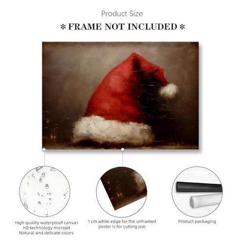 Vintage Christmas Santa Hat Canvas Wall Art - 8x12 Unframed