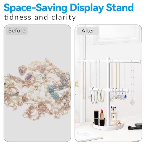 White 2-Tier Metal Jewelry Organizer Stand for Necklaces & Bracelets