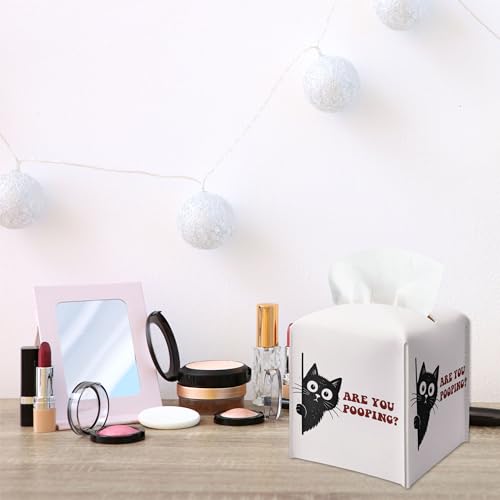 Black Cat Tissue Box Cover - Stylish PU Leather Holder