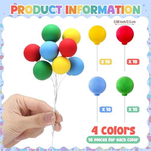 40 Pcs Rainbow Mini Balloon Cake Toppers - Classic Clay Cupcake Decorations