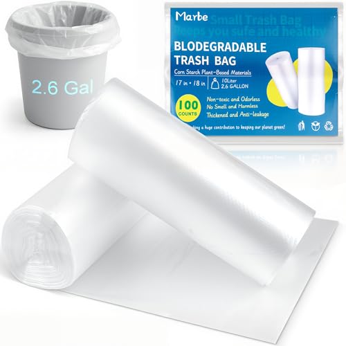 Marbe 2.6 Gallon Small Clear Trash Bags - 100 Count Leak-Proof Garbage Liners