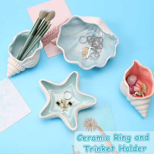 Coastal Blue Conch Jewelry Dish Tray - Ceramic Ring Holder