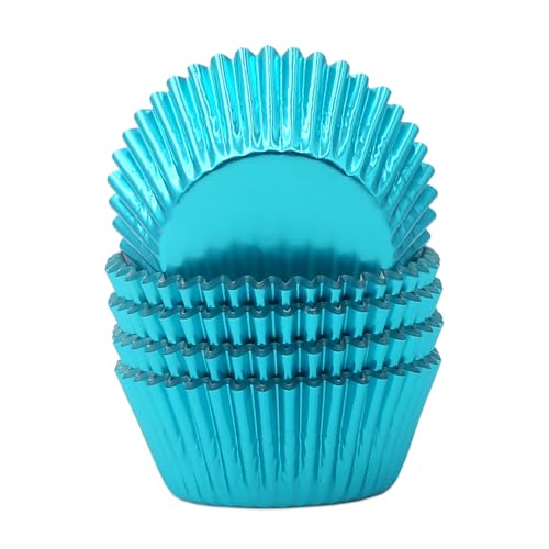 Mombake Aqua Blue Foil Cupcake Liners - Standard Muffin Baking Cups, 100ct
