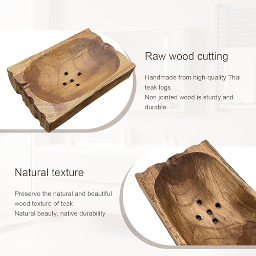 Teak Wood Soap Holder with Drain Holes - Handmade Rustic Dish
