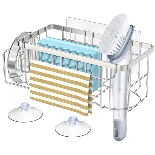 4-in-1 Silver Sponge Holder for Kitchen Sink - Sink Caddy Organizer