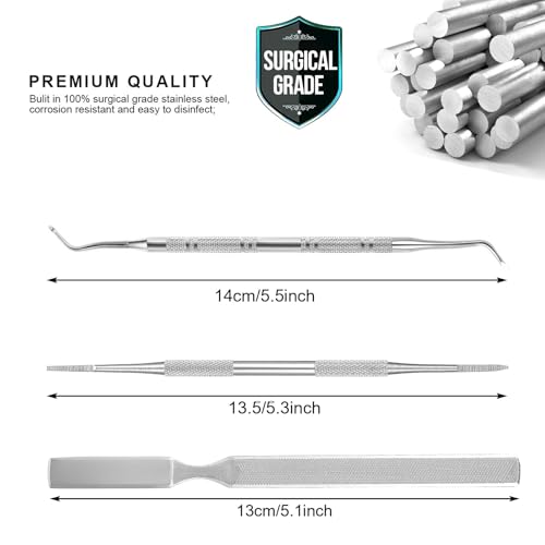 Ingrown Toenail File and Lifter Tool Kit - Stainless Steel Pedicure Set