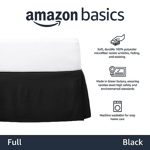 Amazon Basics Full Black Pleated Bed Skirt - Wrinkle Resistant & Machine Washable