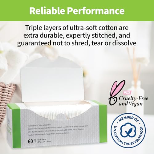 ForPro XL Disposable Facial Pads - Triple Layer Ultra Soft Cotton 60-Count