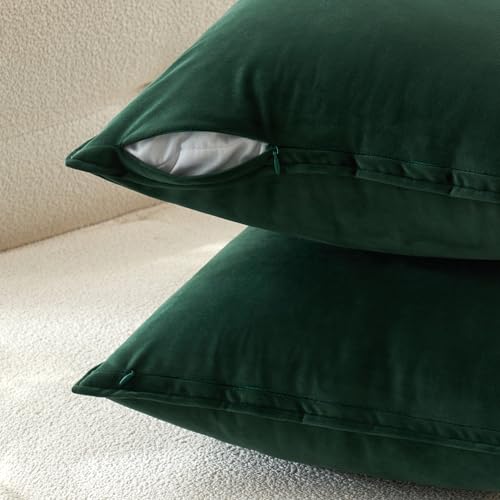 MIULEE Army Green Velvet Throw Pillow Covers 20x20 Inches - Pack of 2
