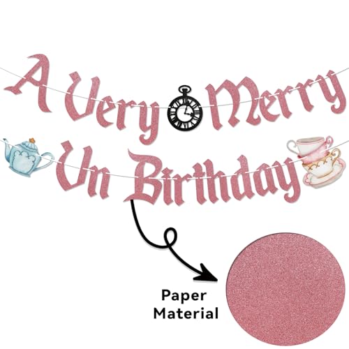 A Very Merry UnBirthday Glitter Banner - Wonderland Party Decorations