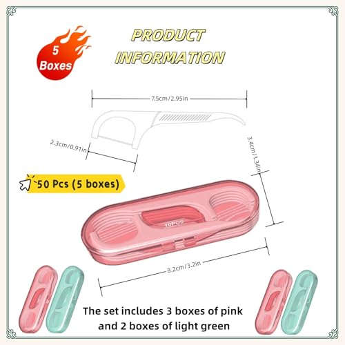 TIKIYOUN 5-Pack Travel Dental Floss Pick Case with 50 Picks