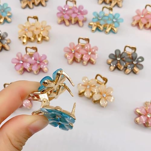 Mini Flower Hair Claw Clips - 20 Pcs Crystal Rhinestone Small Hair Barrettes