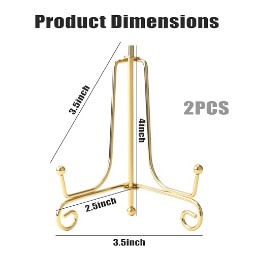 Gold Iron Plate Holder Easel Display Stand - 4 Inch, 2 Pack