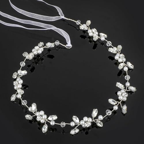 Silver Flower Girl Headpiece Crystal Pearl Bridal Headband