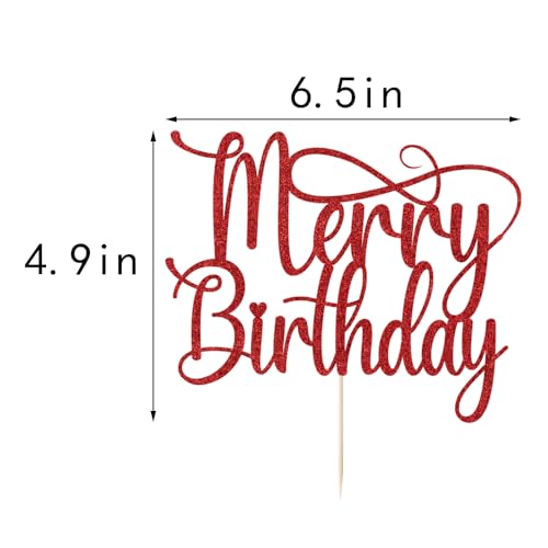 Red Glitter Merry Birthday Cake Topper for Christmas Parties