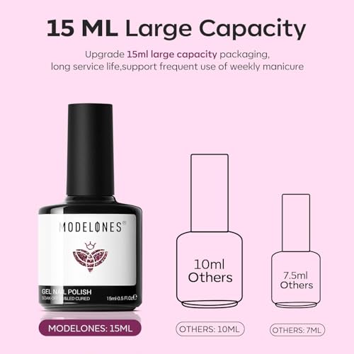 Modelones Glitter Gel Nail Polish Burgundy Red Pastel Soak-Off UV 15ml