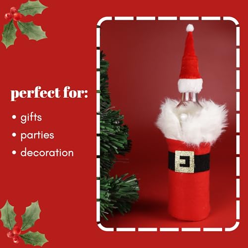 Needzo Santa Claus Hat and Coat Wine Bottle Cover 5.5 x 9 Inches