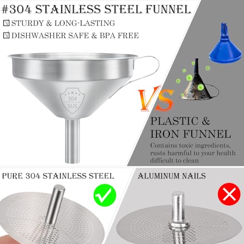5-Inch Stainless Steel Funnel with Filter and Silicone Scraper