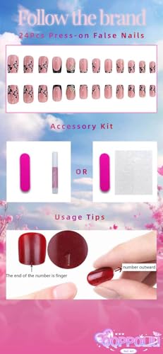 Short Nude Square Press on Nails with French Tip Design 24pcs