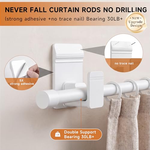 SIMEWIN No Drill Curtain Rod 30-45 Inches - Modern White, Dual Support
