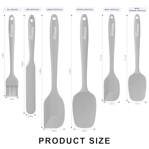 NileHome 6-Piece Silicone Spatula Set with Brush - Heat Resistant Gray