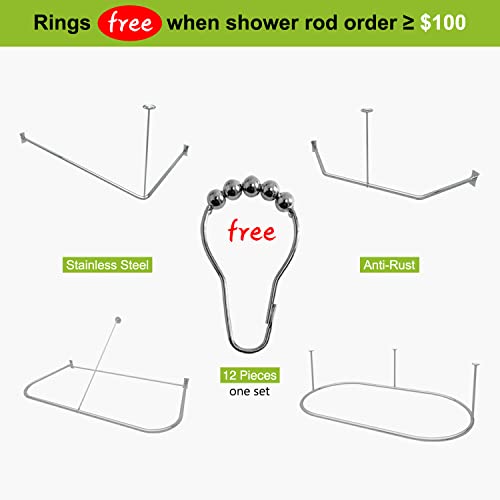Naiture Stainless Steel Shower Curtain Hooks - Set of 12, Chrome