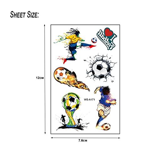 TopFunny Soccer Temporary Tattoos, 87Pcs Waterproof Fake Body Stickers