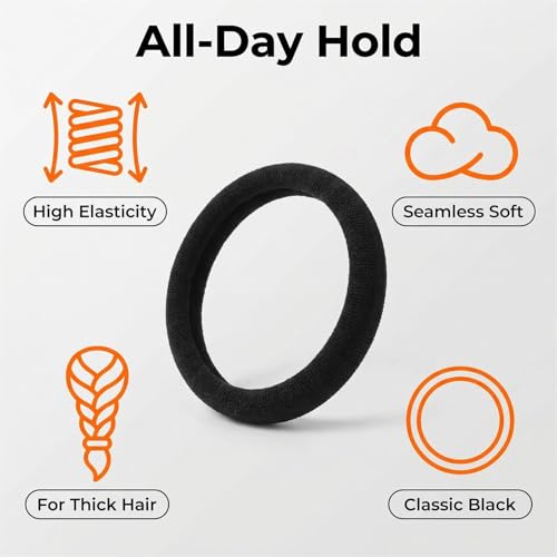 Aivwis Black Hair Ties for Thick Hair, 50 Pack Seamless Elastic Bands