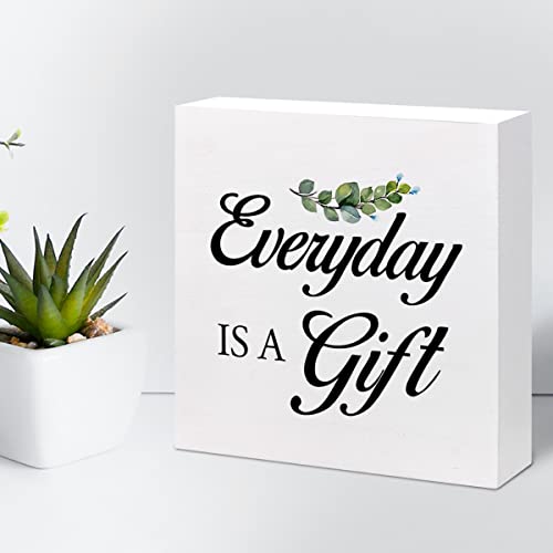 Inspirational Wooden Box Sign - Everyday is A Gift Desk Decor