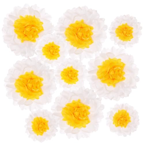 10-Pack Daisy Tissue Paper Pom Poms 8 & 12 Inch Hanging Floral Decor