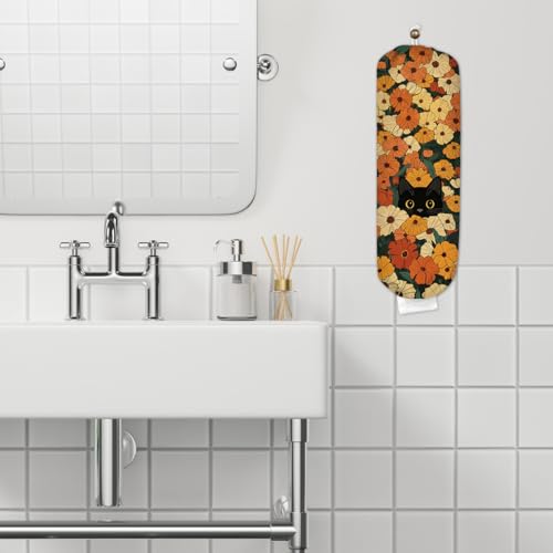 VYXVYX Floral Black Cat Plastic Bag Holder for Grocery Storage