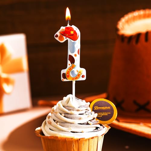 MTLEE Cowboy Number 1 Birthday Candle - First Birthday Decoration
