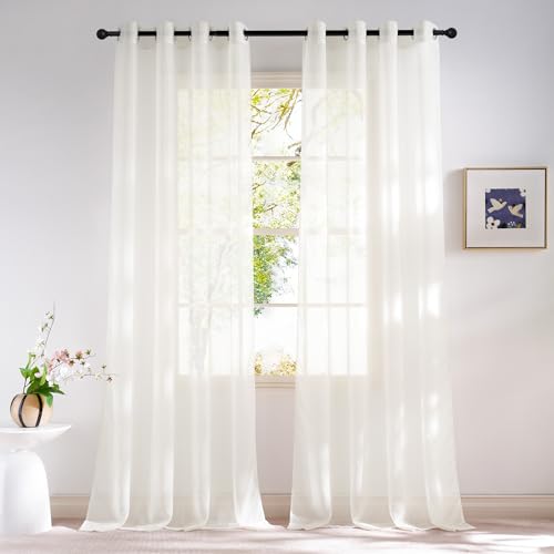 NICETOWN Natural Sheer Curtains, 54x84 Inch Grommet Panels, 2-Pack