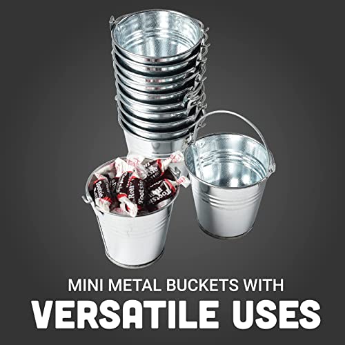 Mini Metal Buckets with Handles, 2.5-Inch Party Favors (Pack of 12)