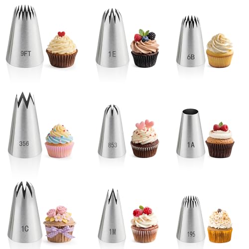 9-Piece Large Stainless Steel Piping Tips Set for Cake Decorating