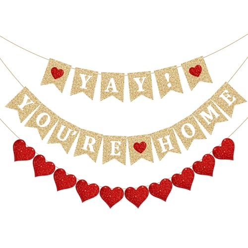 Peryiter Gold Glitter Welcome Home Banner - Pre-Strung Party Decoration