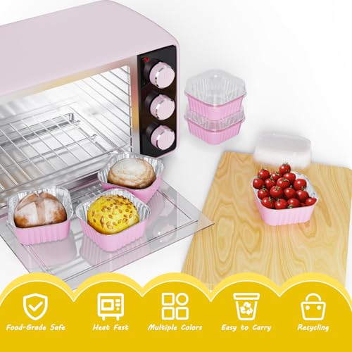 25 Pack Mini Cake Pans with Lids - Disposable Aluminum Foil Baking Cups, 5oz
