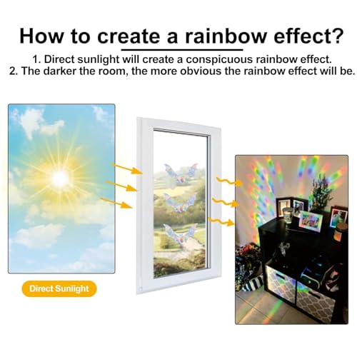45PCS Halloween Bat Anti-Collision Window Decals, Rainbow Vinyl Bird Deterrent