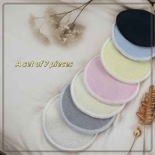 TIKIYOUN Reusable Makeup Remover Pads - 7 Pcs Bamboo Cotton Rounds