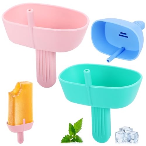 Silicone Drip-Free Popsicle Holders for Kids - 4 Pack with Straw