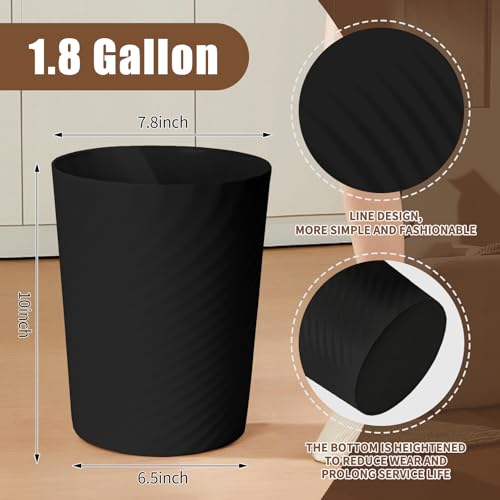 TEIUKAX 1.8 Gallon Small Black Trash Can for Bathroom Kitchen Office